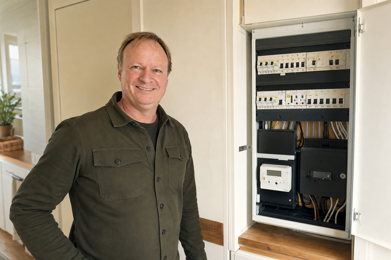 Marc Collet van StroomFit bij een elektrische woninginstallatie